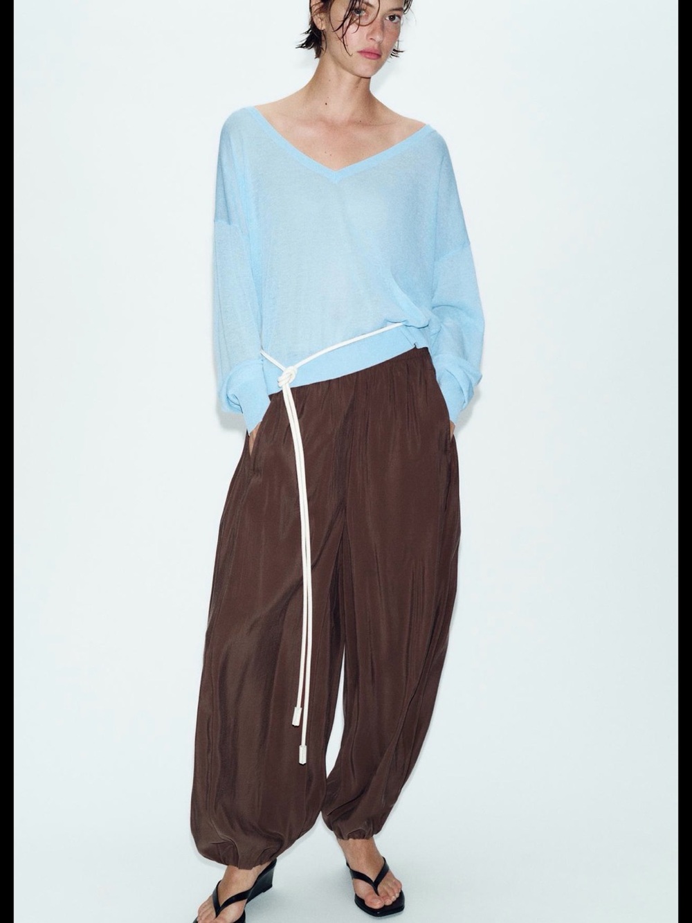 Zara Elastic Waist Balloon Pants Brown Small